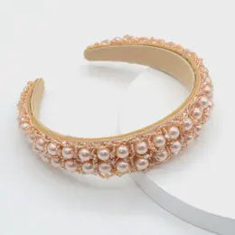 HANDWOVEN BAROQUE BEADED HAIR HOOP CHAMPAGNE