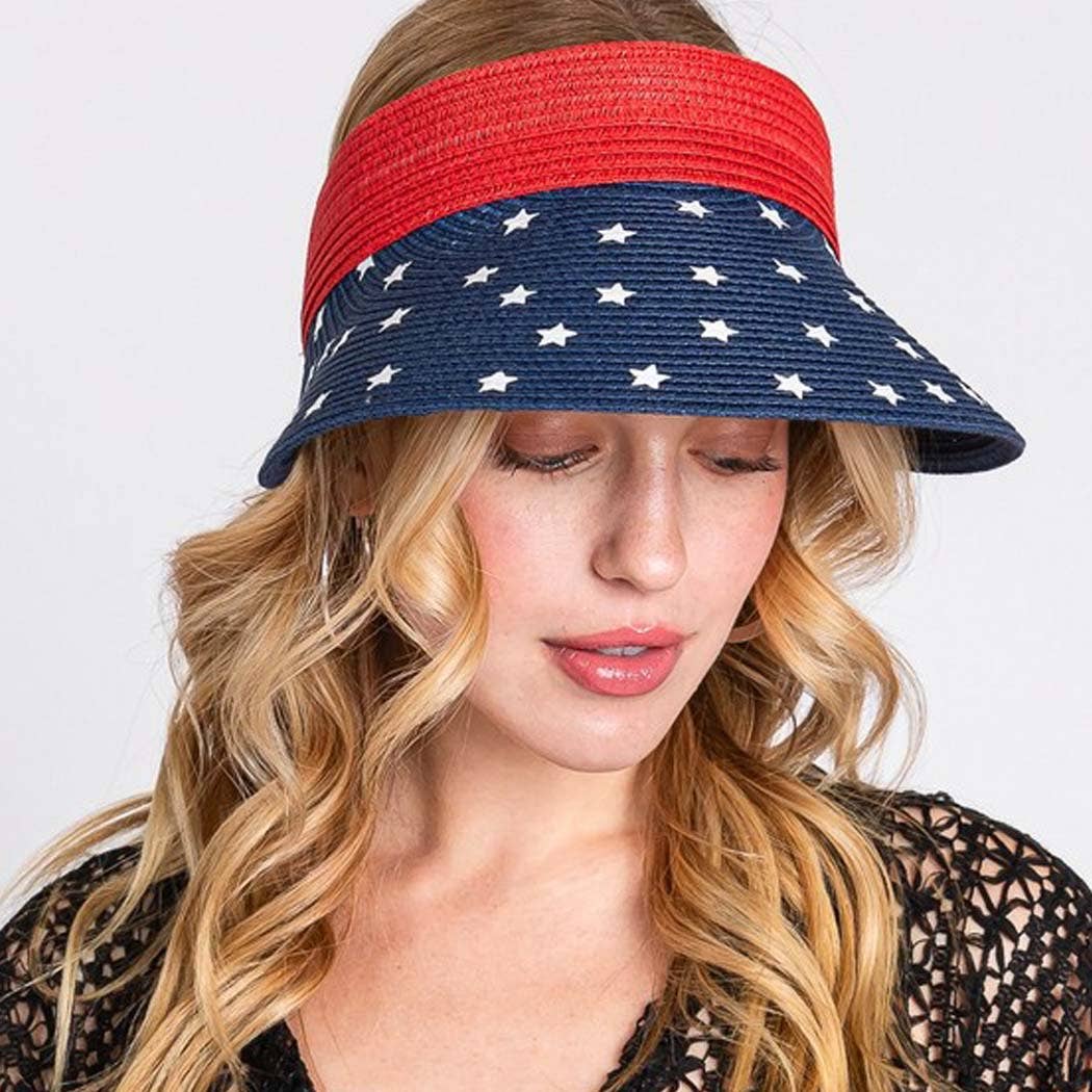 AMERICAN FLAG ROLL UP SUN VISOR WITH ADJUSTABLE ELASTIC BAND