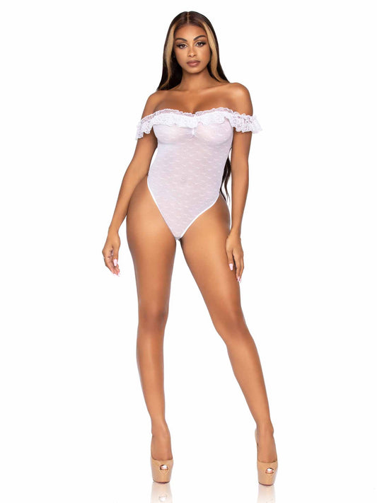 Lace ruffle off the shoulder teddy