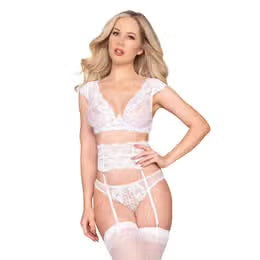 Lace & Mesh Garterbelt & Panty Set with Keyhole Ribbon Back