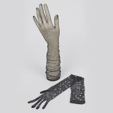 Rhinestone Mesh Long Gloves