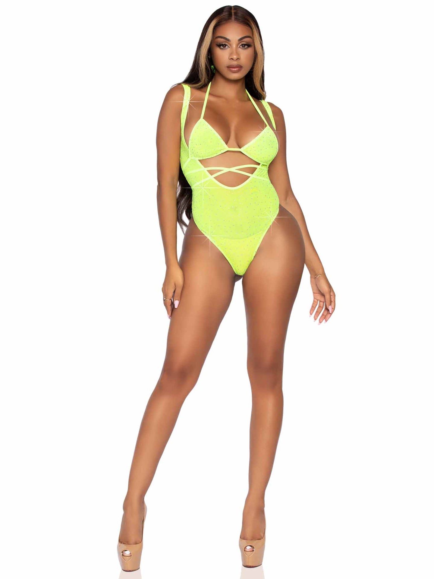 2 PC Rhinestone mesh wrap around bikini