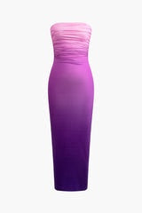 Ombre Ruched Strapless Dress
