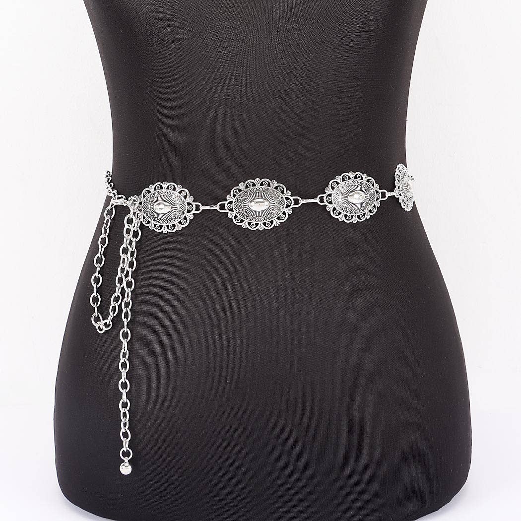 Lace Pattern Medallion Chain Belt