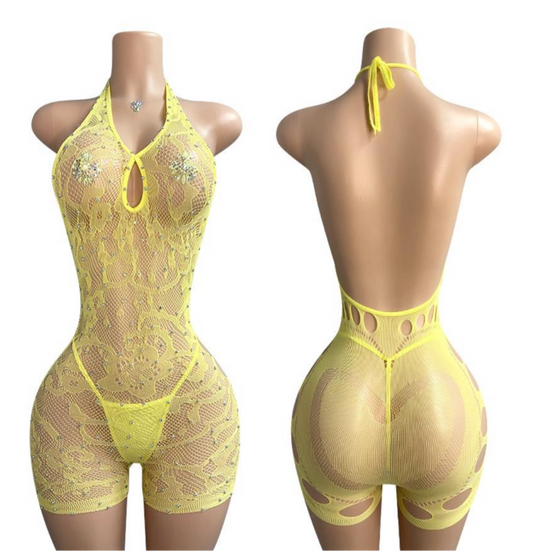 E-R05A Rhinestone Yellow Girls Romper