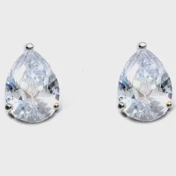 Pear Cubic Zirconia Stud Earrings Silver-Clear