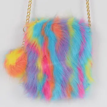 Multi Color Faux Fur Cellphone Bag