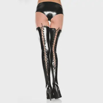 4888 Lace Up Wet Look Thigh