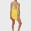 Flower Rhinestone Yellow Mini Dresses Women