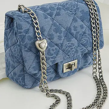 Chain Crossbody Flap Purse BLUE