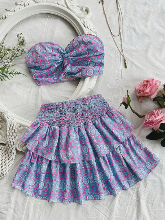 Floral Bandeau Top and  Skirt