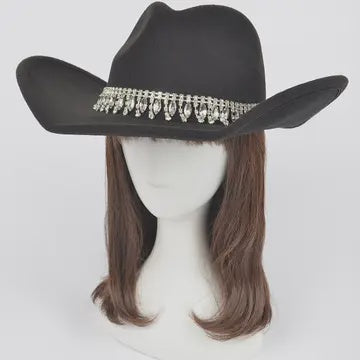Fringe Rhinestone Faux  Cowboy Hat