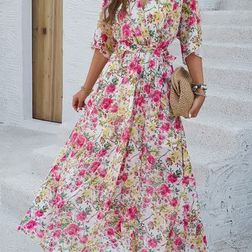 Resort Botanical Floral Print  Dress