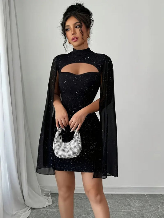 Cape Shiny Club Party Mini Dress “Medium”