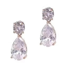 2 Tier Single Tear Drop CZ Dangling Earrings Rose Gold