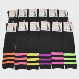 Cotton Black Socks Knee High with Neon Stripes