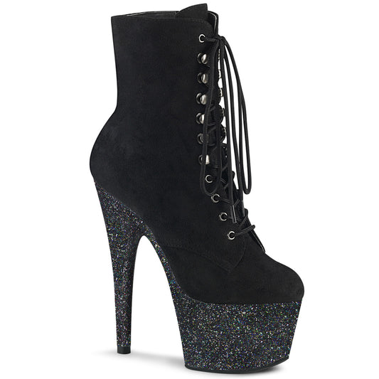 Black Suede Glitter Platform Boots | ADORE-1020FSMG 7-Inch Heels | Lace-Up Exotic Dance Footwear | Rosario’s Boutique