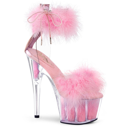 High Heel Platform Sandals | 7-Inch Baby Pink Marabou Fur Heels | Exotic Dance Shoes for Women | ADORE-724F by Rosario's Boutique
