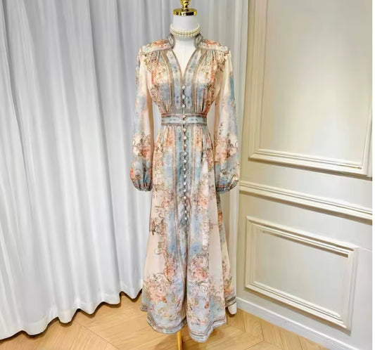 Floral Linen Elegant Long Dresses “Small”