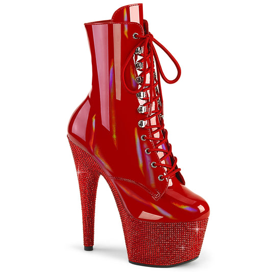 Red Rhinestone Platform Boots | BEJEWELED-1020-7 Patent Lace-Up Heels | Exotic Dance & Stage Footwear | Rosario’s Boutique