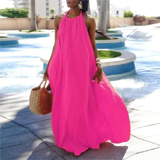 Pink Solid Color Swing Maxi Dress “Medium”