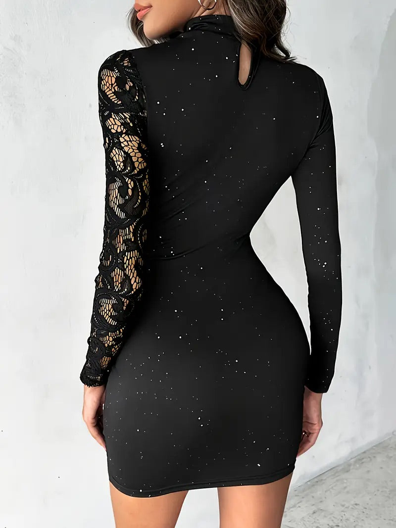 Elegant Black Lace-Trimmed Dress “Small”