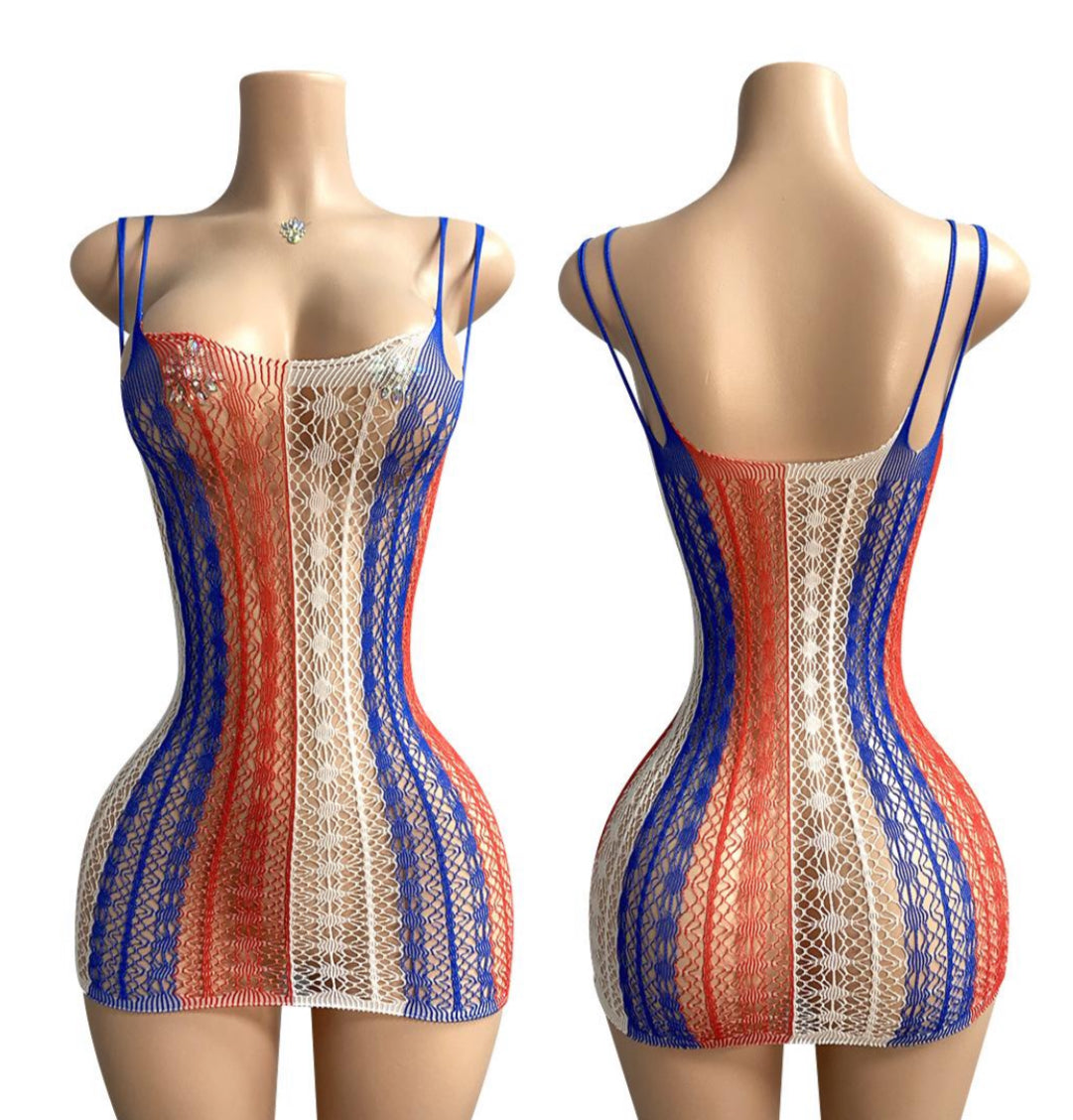 E-M65 white,blue and red exotic dress