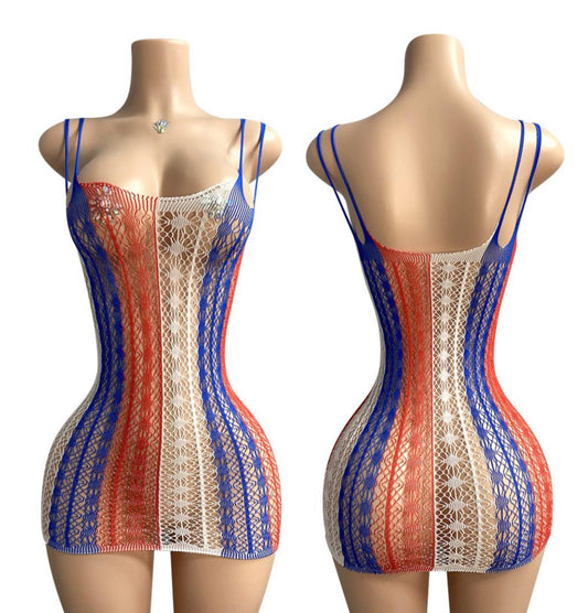 E-M65 white,blue and red exotic dress