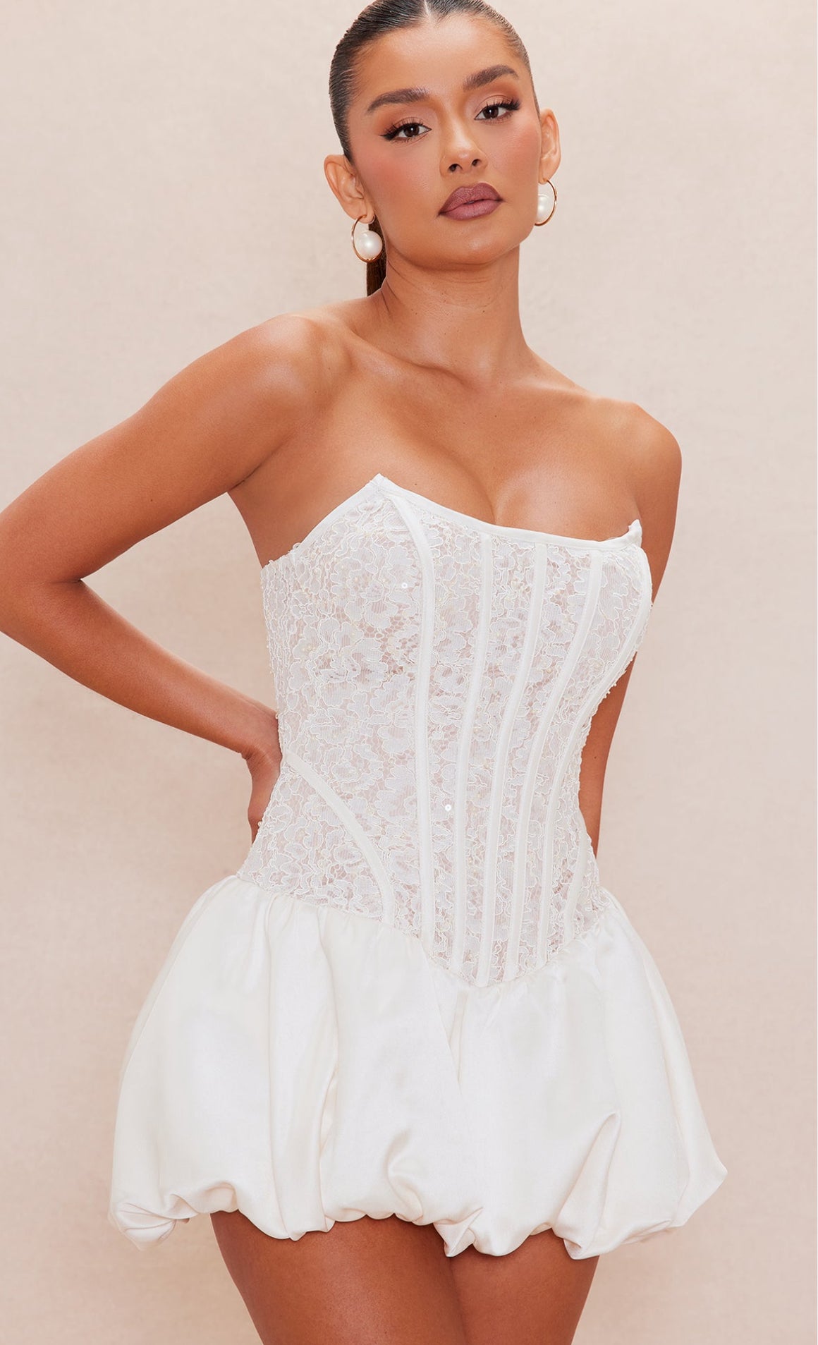 Anastasia Bubble Mini Dress - Ivory/combo SMALL