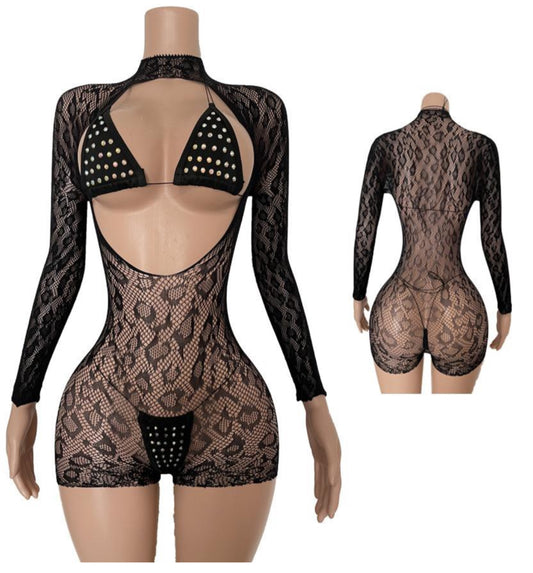 E-R34P 3PC Long Sleeve Romper Set Dancewear