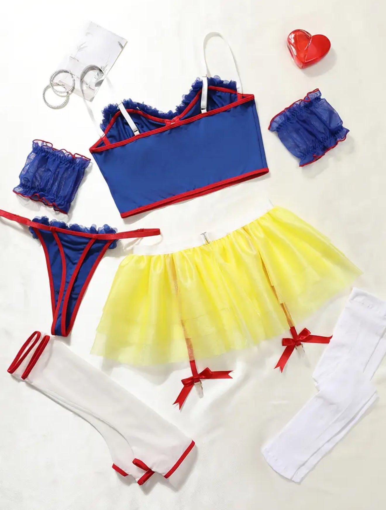 Playing Fairytale Princess Lingerie Set-Delicate Lace Trim Bra Skinny Underwire Top Flirty Short Skirt