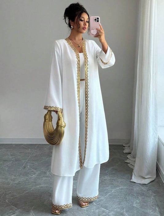 Elenzya Women's Gold Lace Patchwork Loose Fit Long Casual Elegant Two Pieces Outfit, Suitable For Outing, Daily Wear, Autumn Fall Cloth For Women