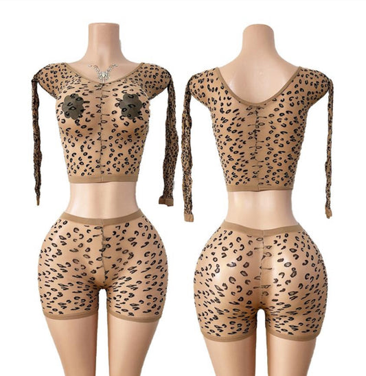 E-T58 2PC Leopard Short Set