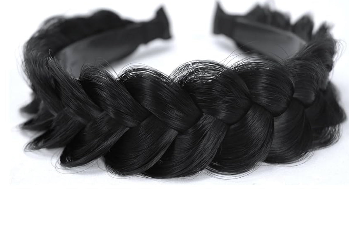 Braided Headband WithTooth Wide Braid Messy Hair Hoop WomenFashion Hair Accessories (natural black)