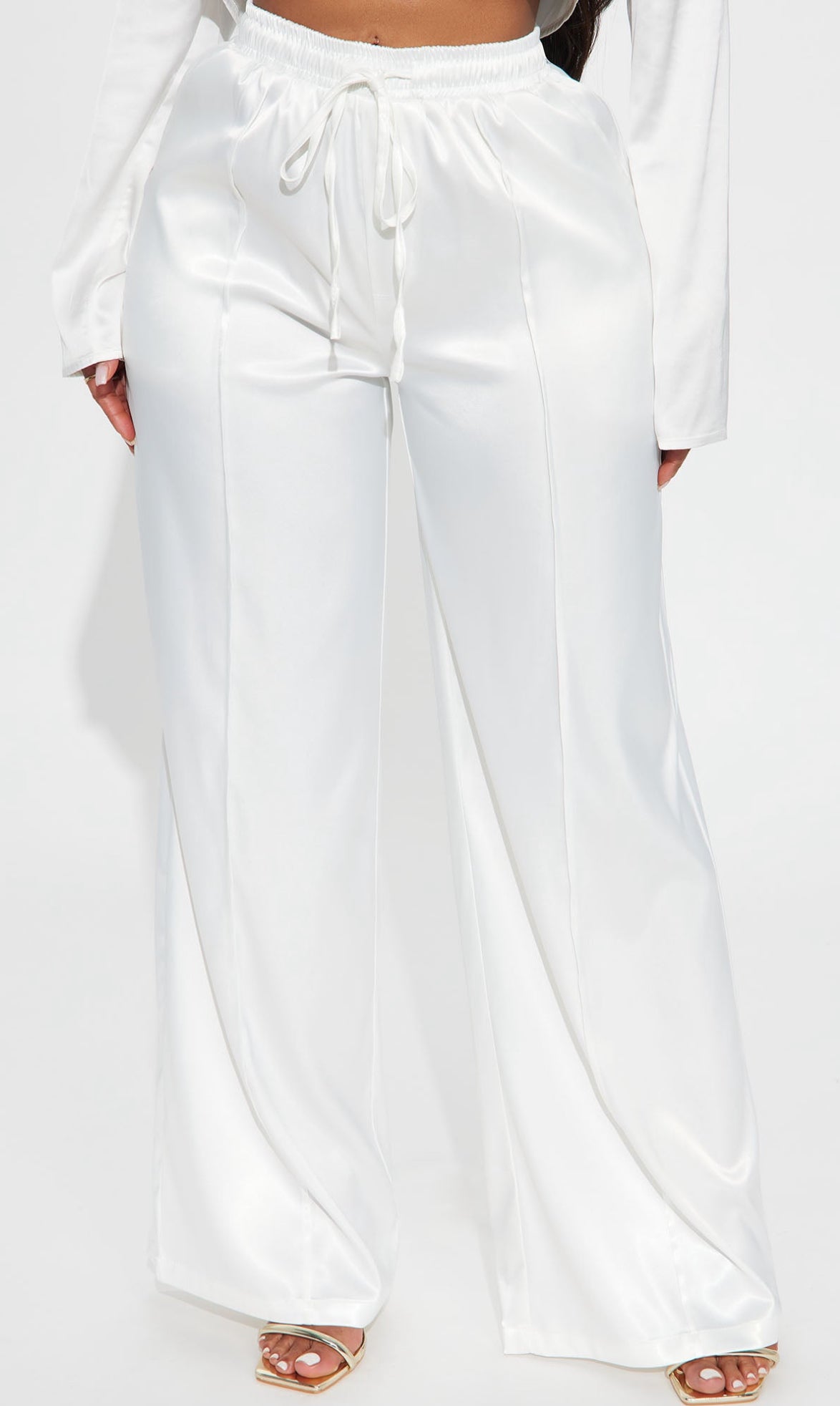 Pleasure Is Mine Satin Wide Leg Pant - Crea “Small”