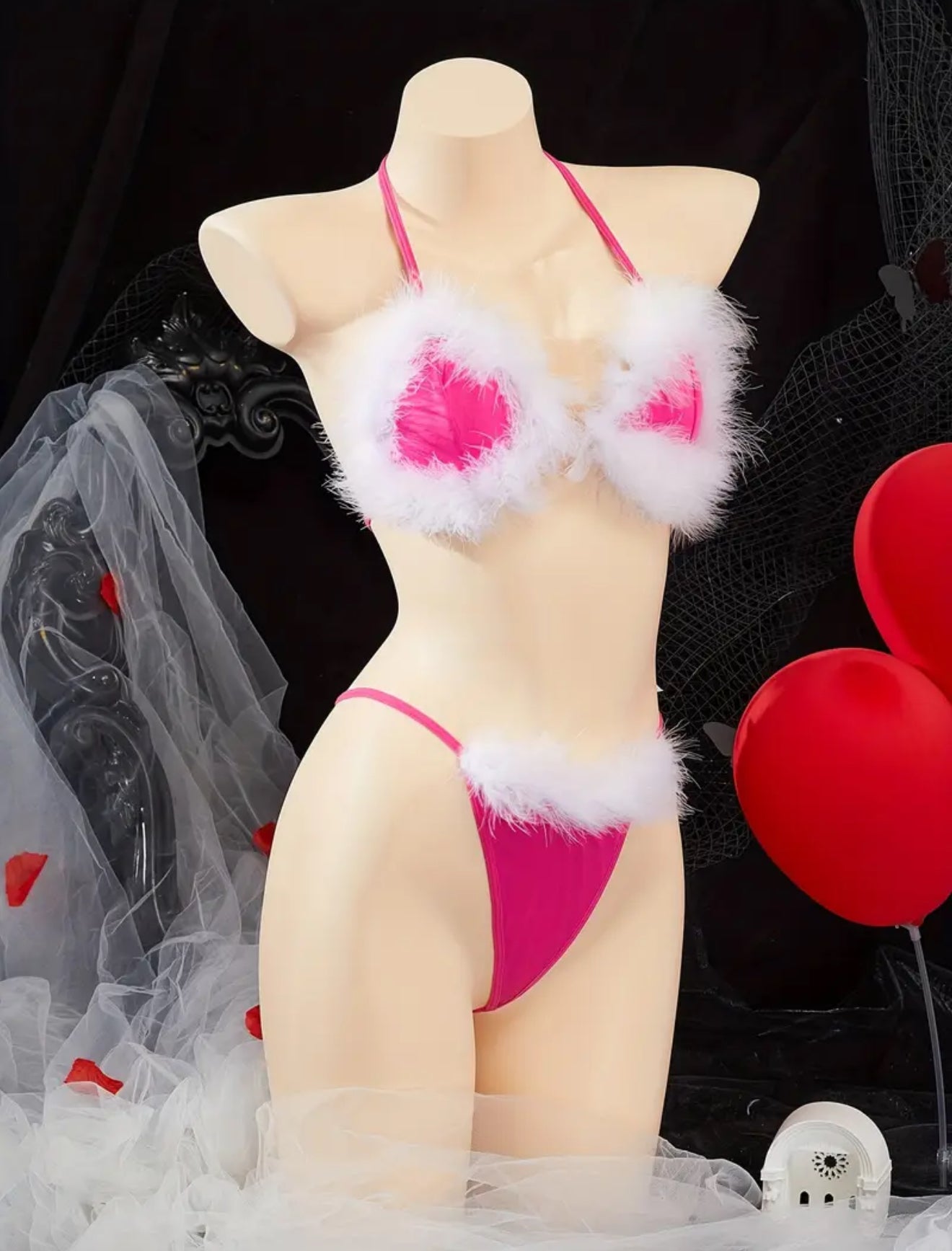 Pink Tie Bow, Women'S Sexy Lingerie Set
