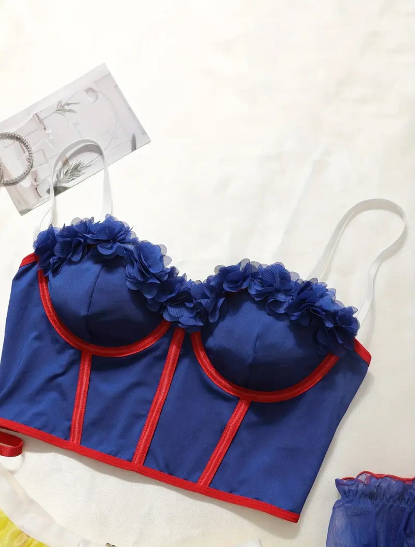 Playing Fairytale Princess Lingerie Set-Delicate Lace Trim Bra Skinny Underwire Top Flirty Short Skirt