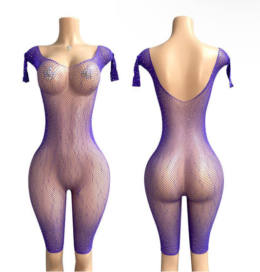 E-W77 Dimond Romper Dance Wear fishnet