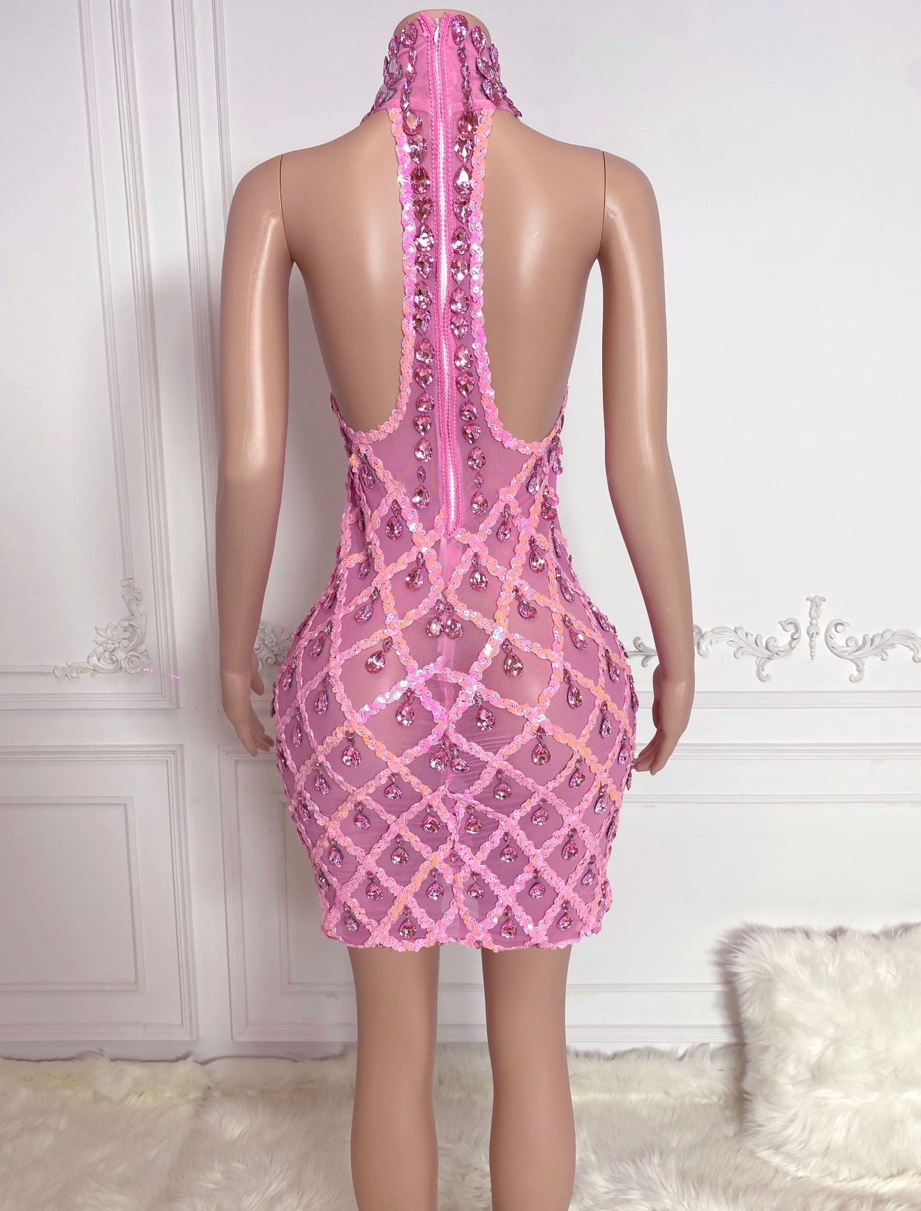 Luxury Sexy Short Evening Dresses Women Night  Pink Small