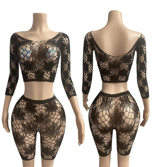 E-M91 2PC exotic dance wear with short set