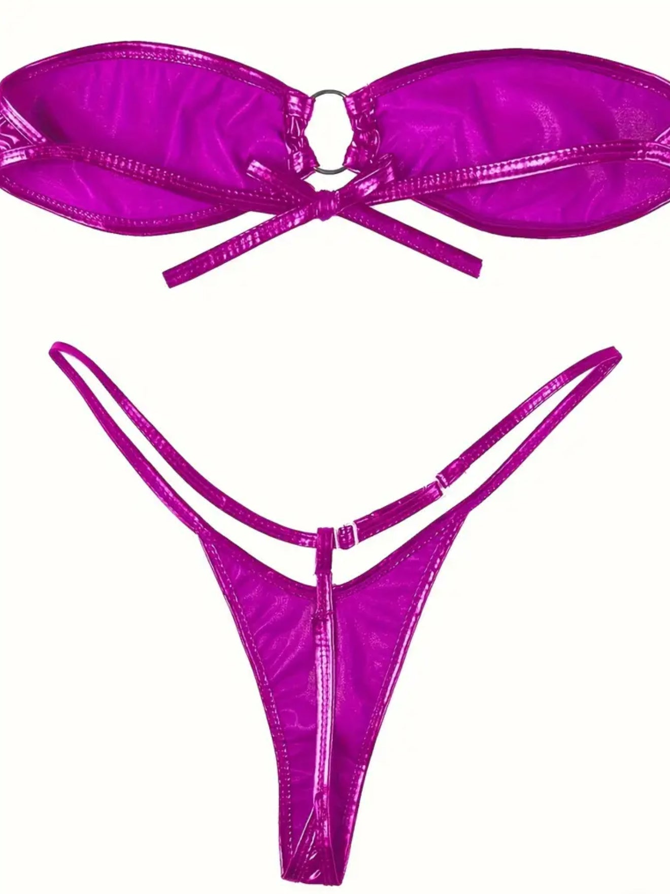 Sexy Solid Color Lingerie Set, Shiny Metallic One Size