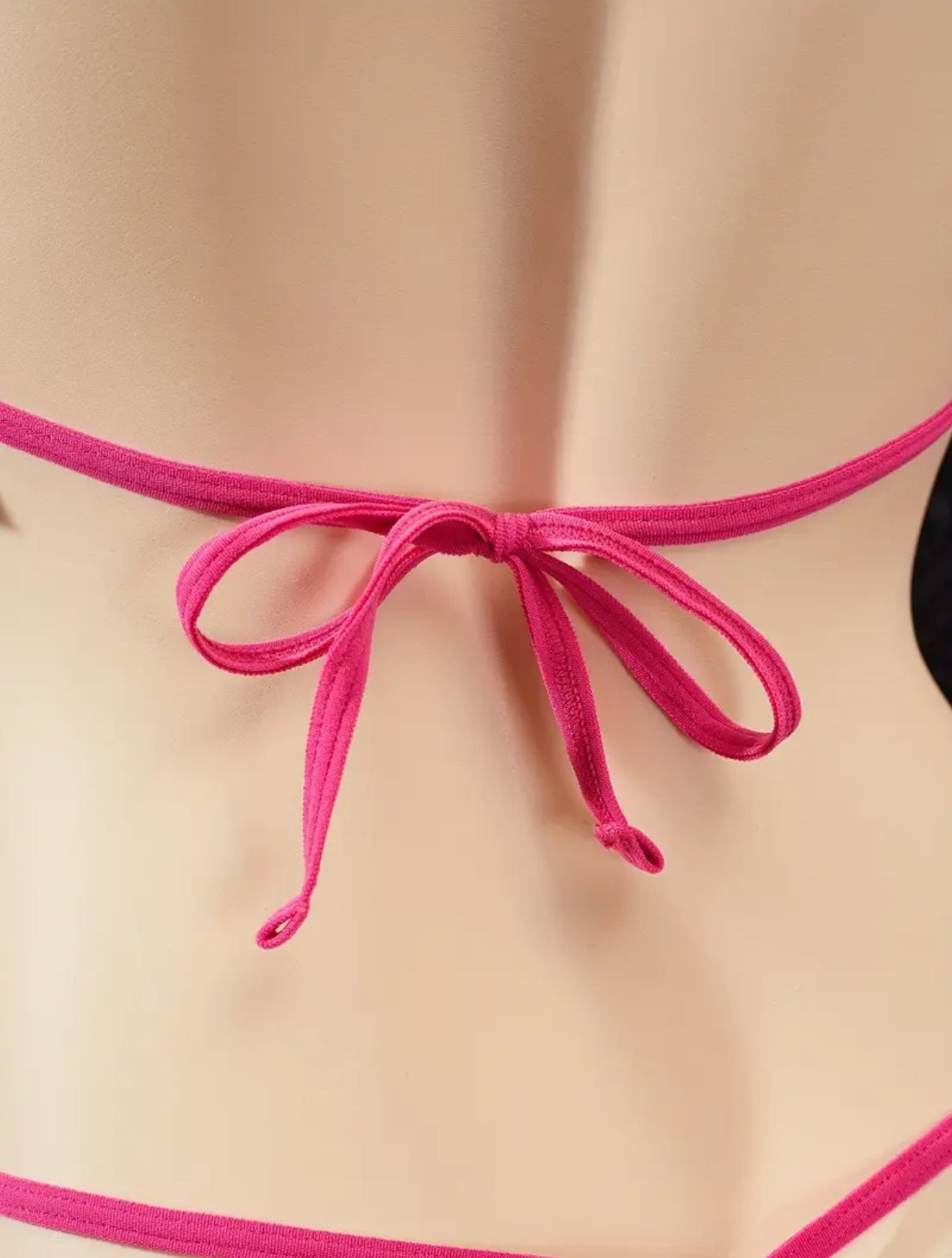 Pink Tie Bow, Women'S Sexy Lingerie Set