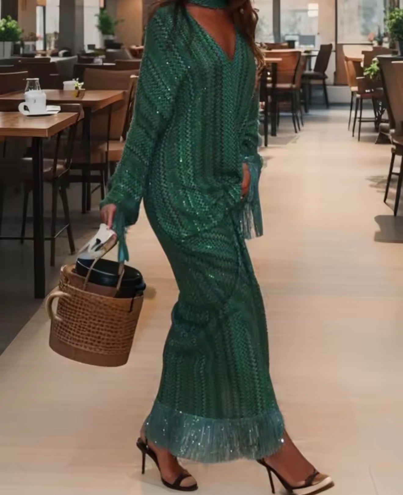 new autumn and winter fashion women clothing single shoulder batwing sleeves tassels pleated pullover long dress