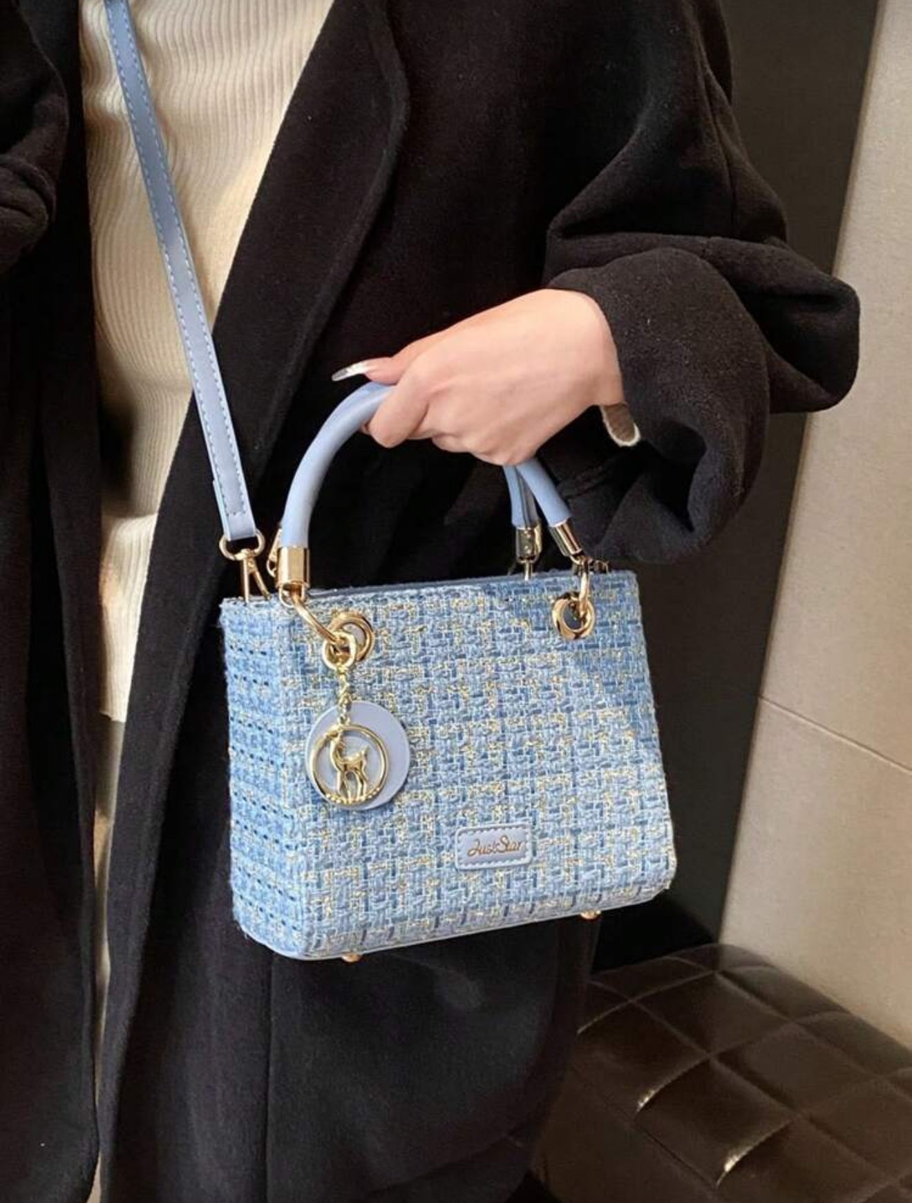 Women's Tote Bag With Large Capacity, Cherry Pendant, Adjustable Shoulder Strap For Crossbody Or Shoulder Wear
