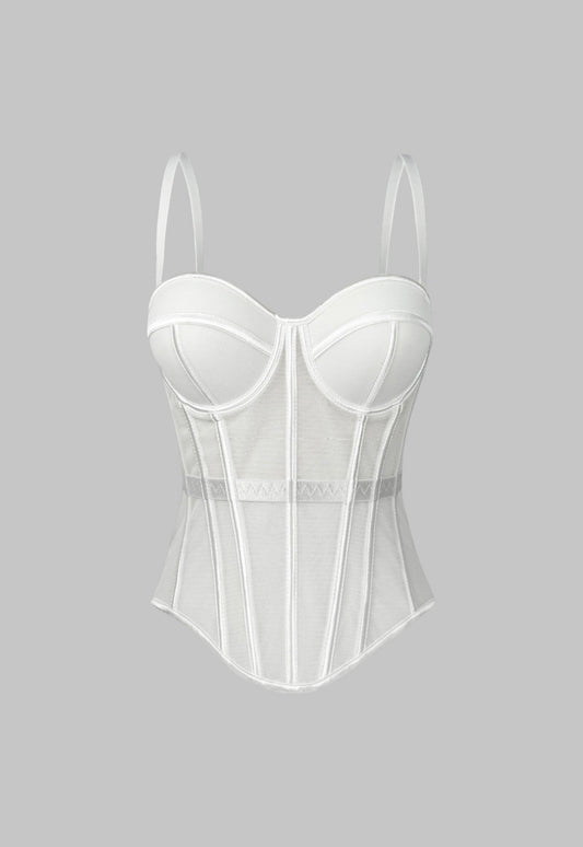 Mesh Bustier Corset Slip White Cami Top Small
