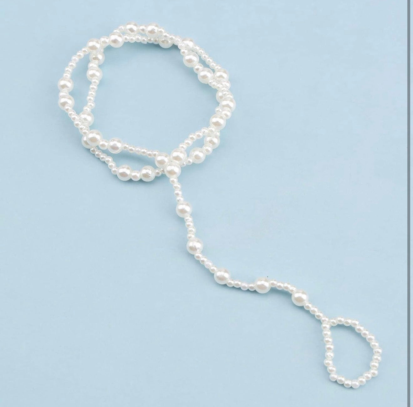 Pearl Barefoot Sandal Ankle Bracelet Toe Ring  Foot Chain (2 Layer)