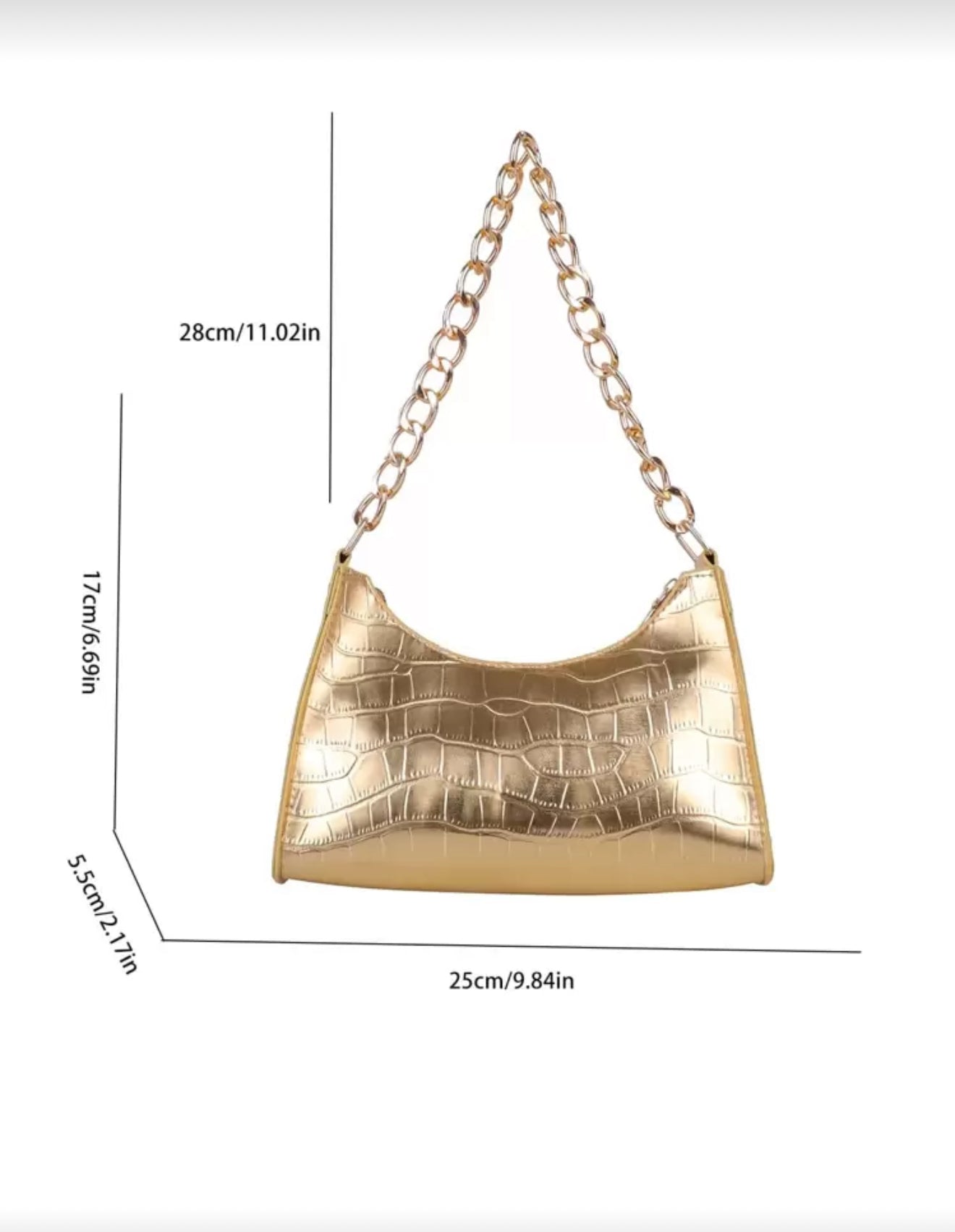 Embossed Baguette Gold Bag