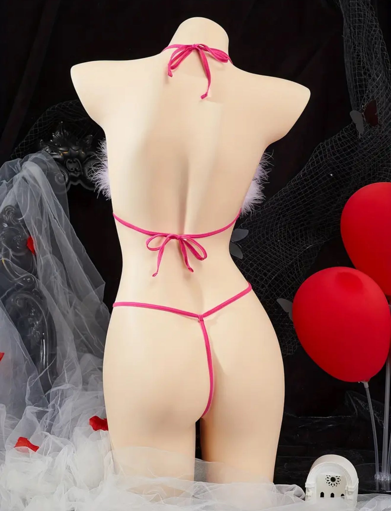 Pink Tie Bow, Women'S Sexy Lingerie Set