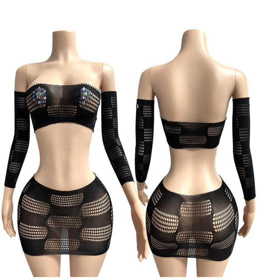 E-M74 black skirt set dance wear