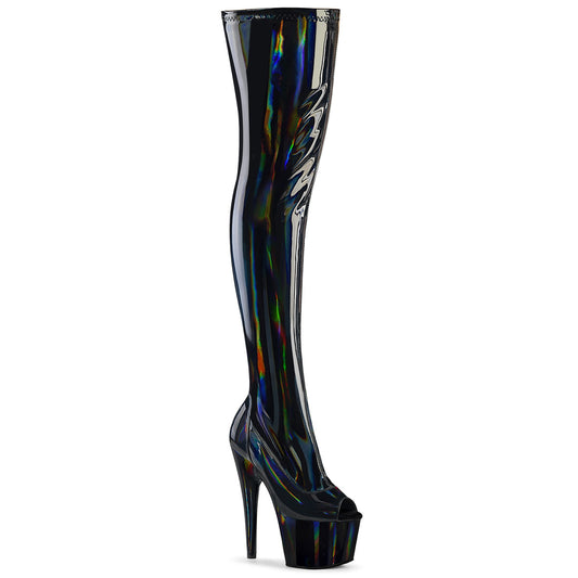 Holographic Thigh High Platform Boots | ADORE-3011HWR Black Iridescent 7-Inch Heels | Exotic Dancewear & Performance Boots | Rosario’s Boutique